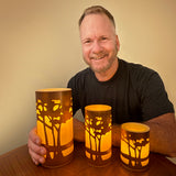 Copper wrapped LED Candles - landscape pattern